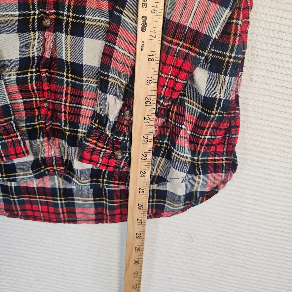 American Eagle Red Plaid Flannel Shirt Boyfriend Fit Button Down Medium - Picture 3 of 5